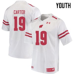 Youth Wisconsin Badgers NCAA #19 Nate Carter White Authentic Under Armour Stitched College Football Jersey CX31L08WY